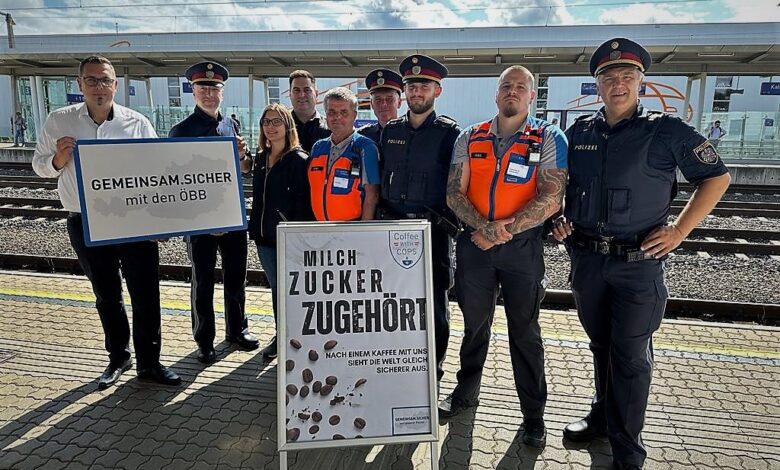 Startschuss der Aktion „Coffee with cops“ mit den ÖBB, der Initiative GEMEINSAM.SICHER mit unserer Polizei und der steirischen Polizei © LPD Stmk/Hellinger